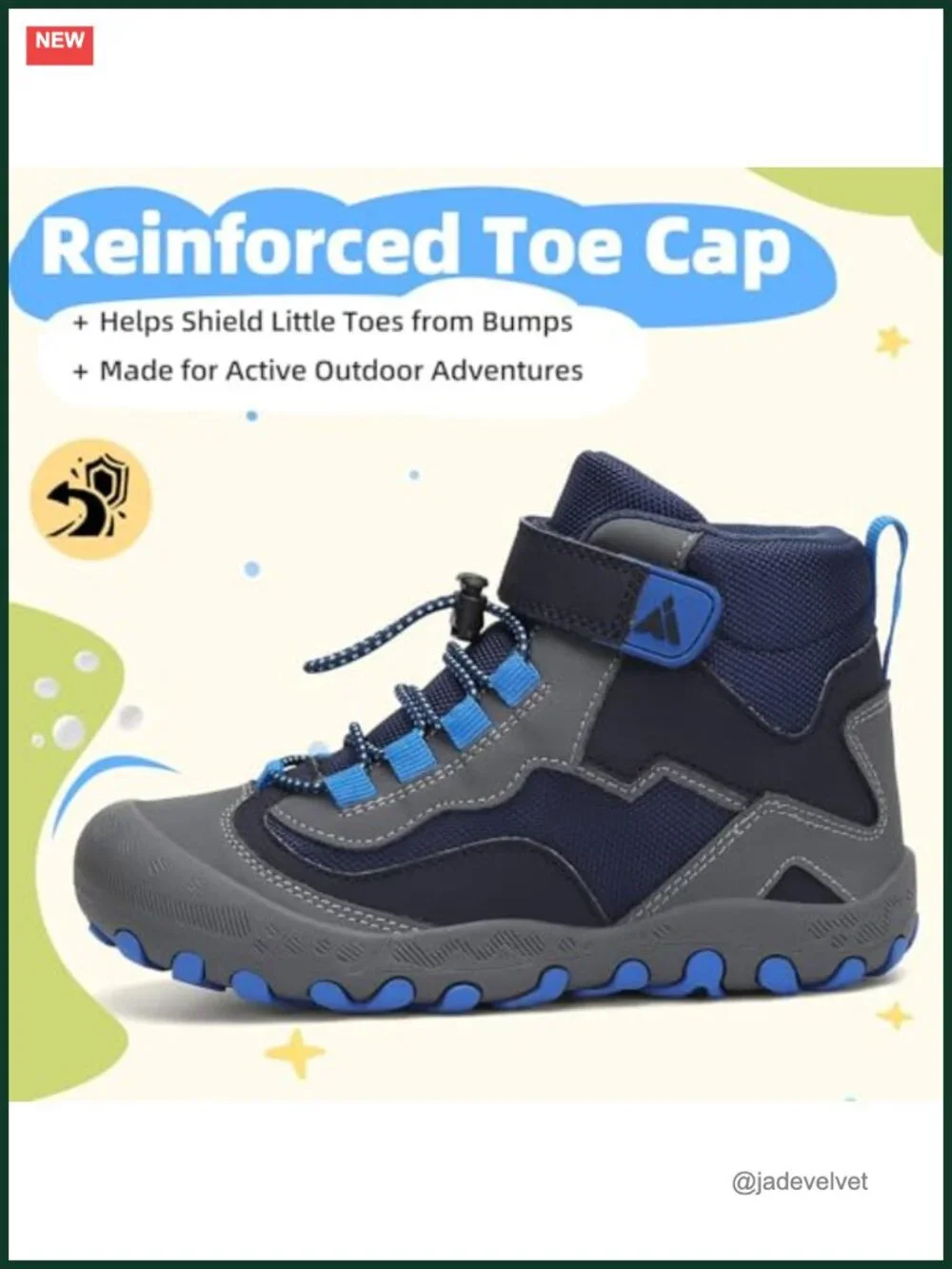Kids Water Resistant Hiking Boots with Anti-Collision Toe, Hook & Loop Closure